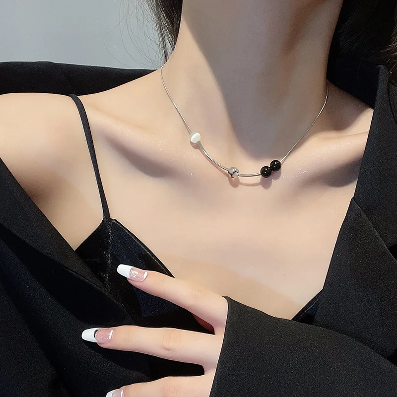 

Korean Style Niche Design Sense Simple Titanium Steel Clavicle Necklace Female Personality Cold Clavicle Chain Simple Opal Chain