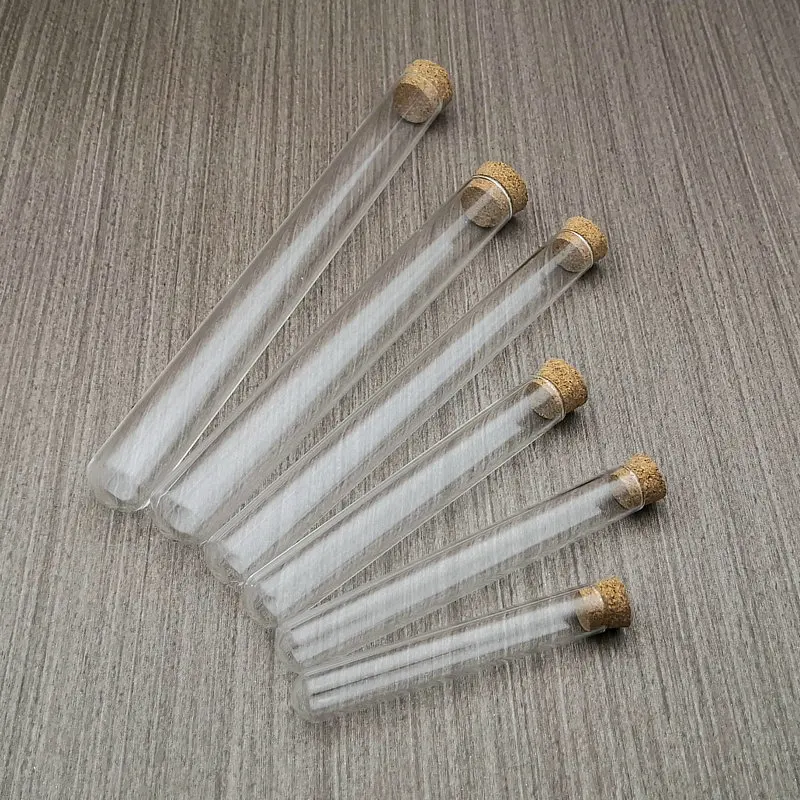 10pcs/lot DIA 12mm 13mm 15mm 18mm Clear Lab Glass Test Tube with Cork Stoppers Round Bottom Tube Container Laboratory Supplies