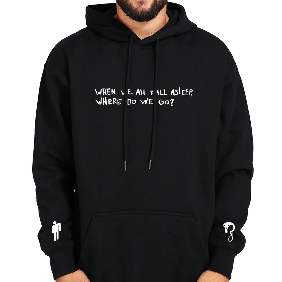 Billie Eilish толстовки альбом когда мы все засыпаем где мы ходим Толстовка с длинным рукавом теплая толстовка - Цвет: Black 1