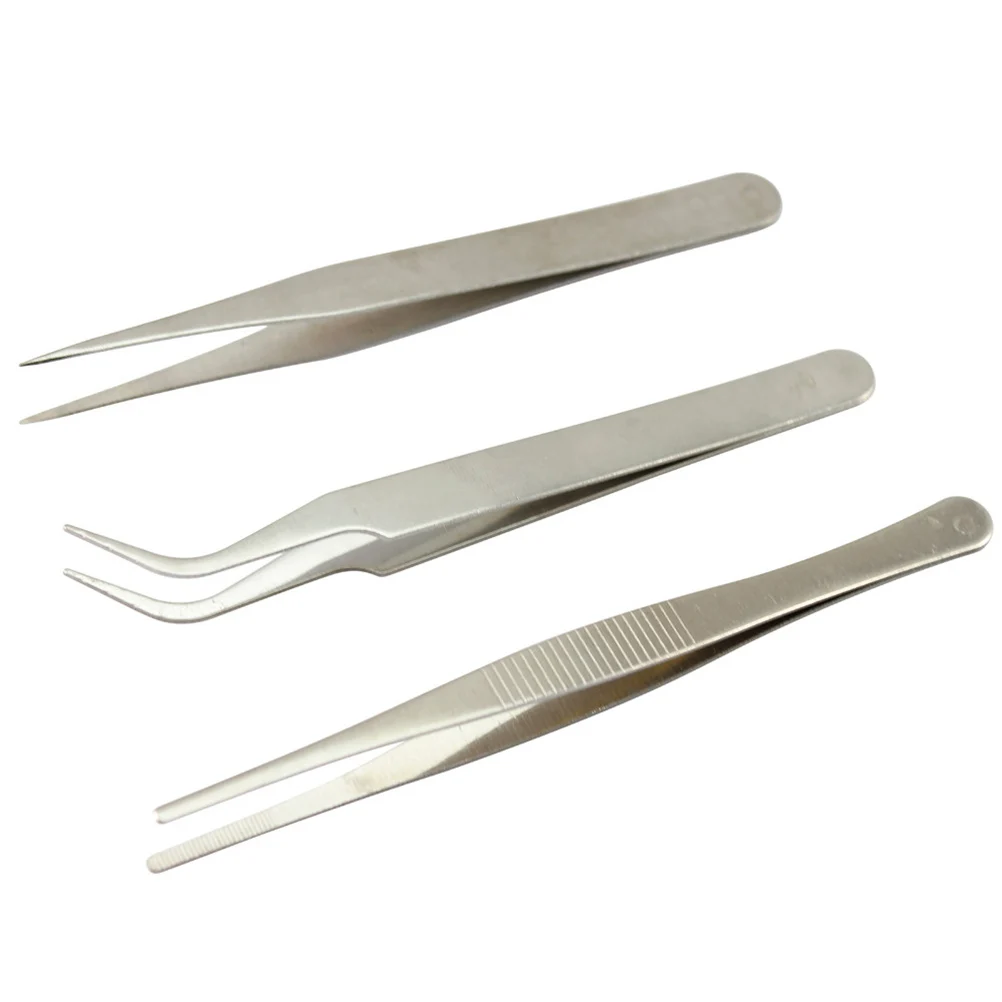 

Kit 3 Professional Security Antistatic Tweezers High Quality Silver Anatomy