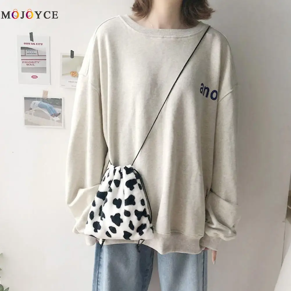 

Fashion Exquisite Shopping Bag Cow Milk Printed Plush Crossbody Bags Women Girl Drawstring Shoulder Small Pouch