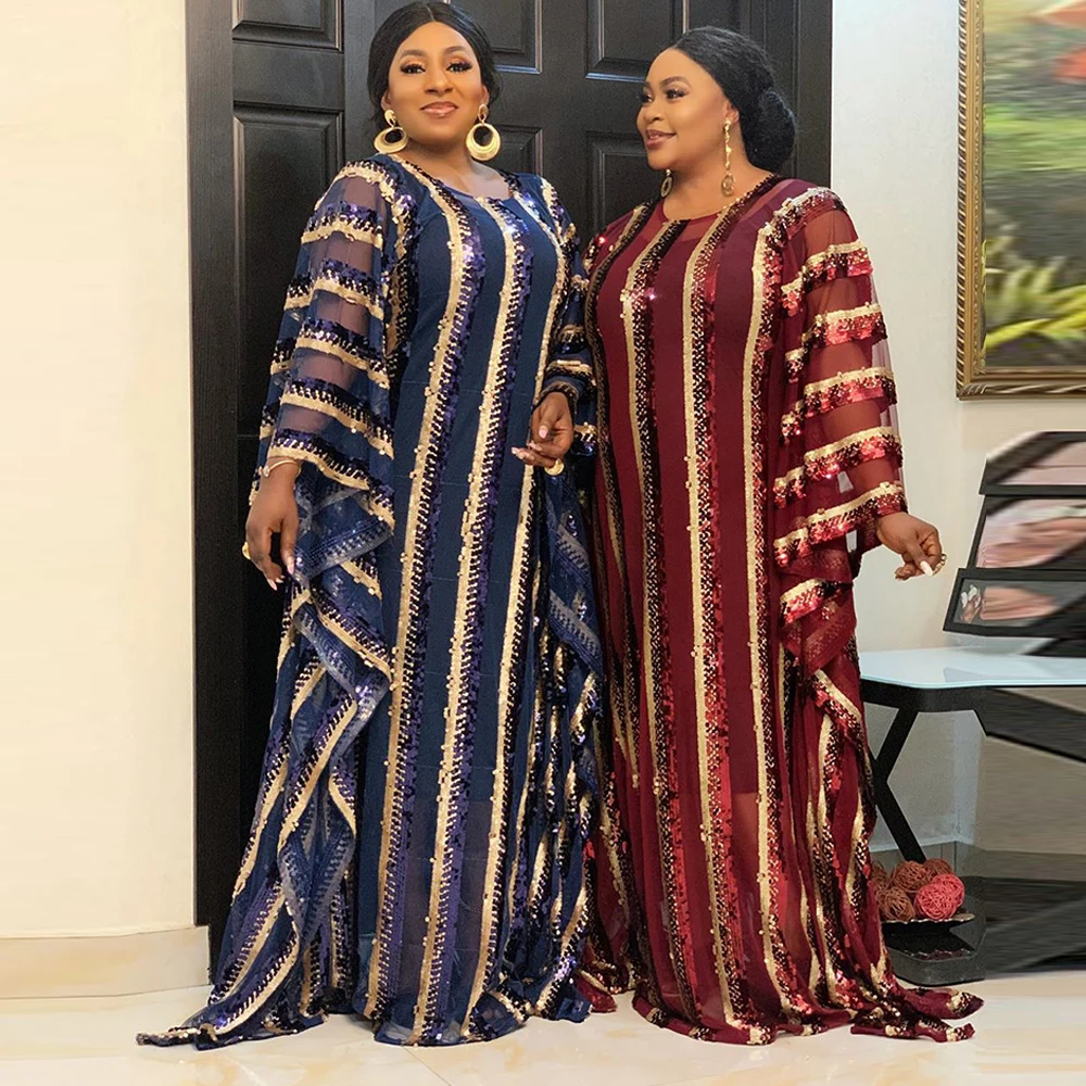 Сетчатые африканские платья с блестками для женщин 2020 нигерийская одежда