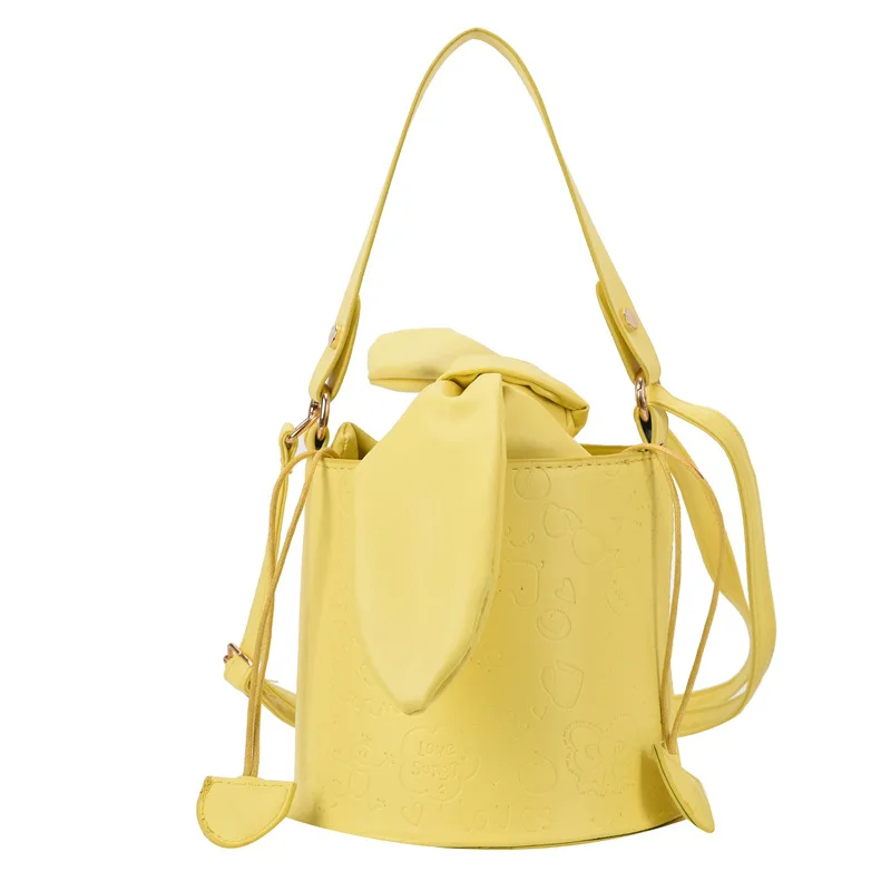 

Candy-Colored Embossed Portable Bucket Bag Fresh Sweet Bow Shoulder Bag Pure Color Trendy Crossbody Bag