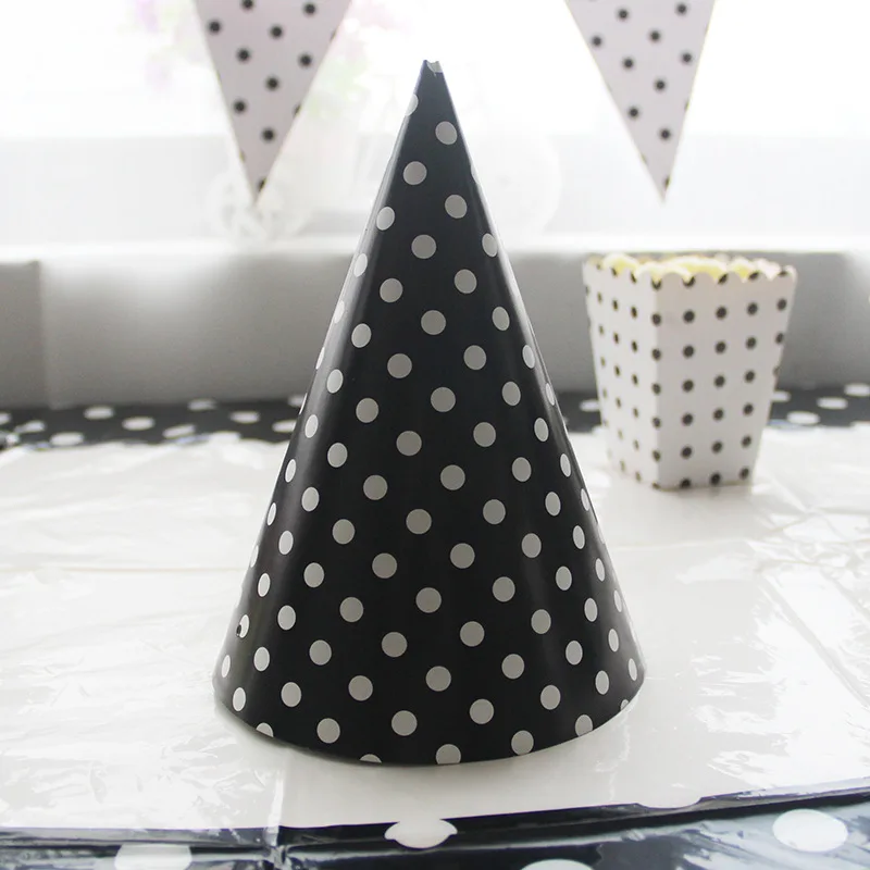hat 12pcs Черное пятно одноразовые наборы посуды тарелка и чашка для вечеринки Nakpins соломенные вечерние столовые приборы для украшения на свадьбу на день рождения вечерние принадлежности - Цвет: hat 12pcs