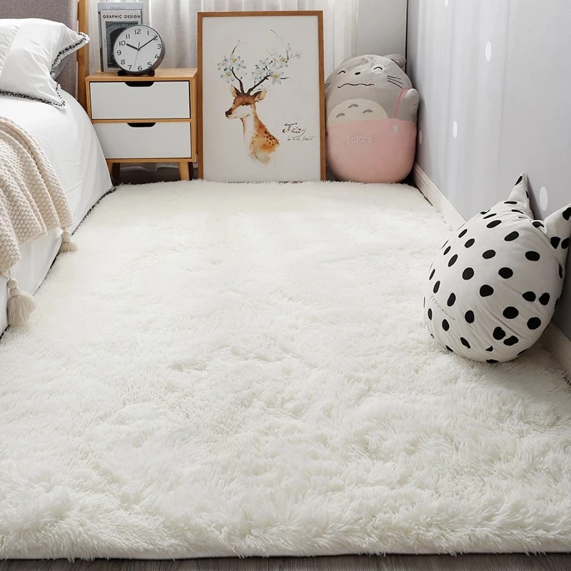 

Nordic ins bedroom small carpet white plush bedside rug living room thick mats suitable for home decoration boy crawling carpet