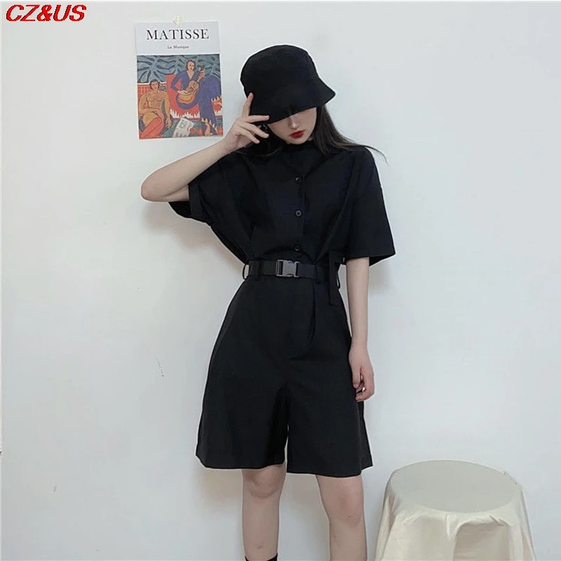 Fashionable And Casual Jumpsuit  Summer 2021 New Korean Personality Black Loose All-match Cargo Pants Woman  [Send belt]