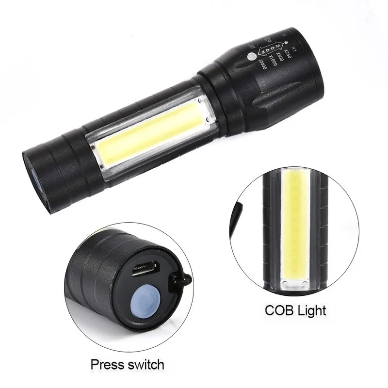 

Portable T6 COB LED Flashlight Waterproof Tactical USB Rechargeable Camping Lantern Zoomable Focus Torch Light Lamp Night Lights