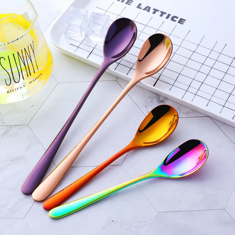 

1Pc Long Handle Coffee Stiring Dessert Spoon Stainless Steel Solid Tableware Ice Cream Tea Spoons Coffeeware Kitchen Accessories