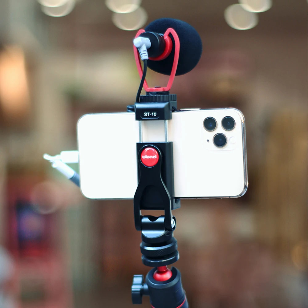 

Ulanzi Universal Metal Dual Cold Shoe Phone Clip 360 Degree Rotation Phone Holder Vlog Led Video Light Microphone Mount