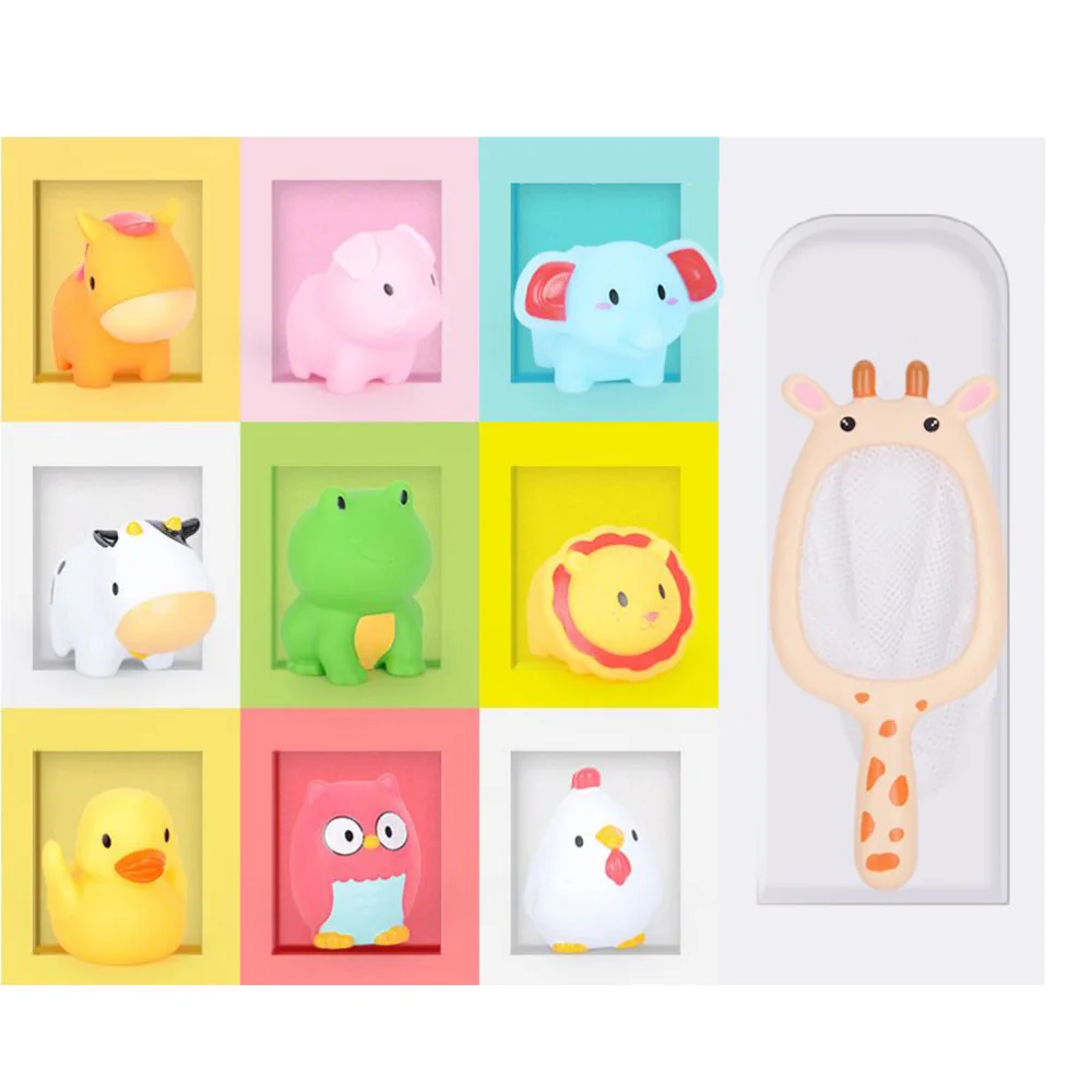 

9pcs Fun Animals Floating Vinyl Water Bath Toys for Baby Infant Bath Time with A Giraffe Mesh
