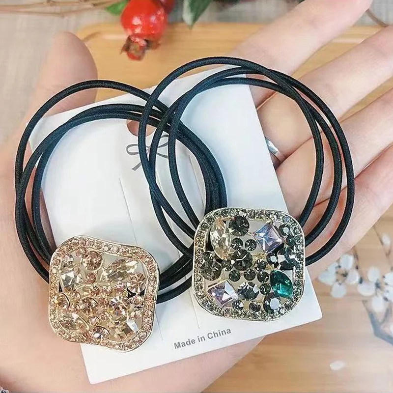 head wrap for women Fashion Crystal Rhinestone Hair Rope Female Rough Tie Ponytail Ins Hair Ring Net Red Tie Simple Hair Rope hair clips for women