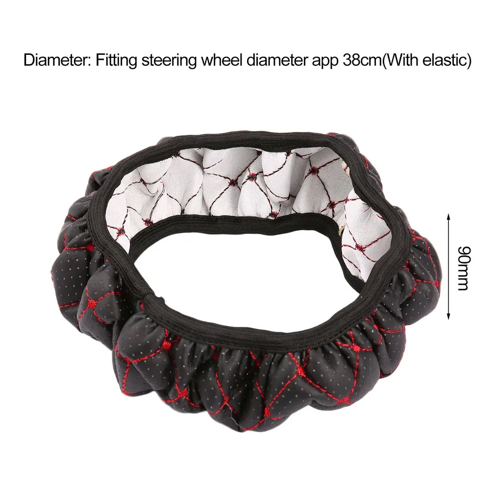 

Novel Korean Plaid Car Leather Embroidery Elastic Skidproof Stretch-On Auto Steering Wheel Cover With Needle Hole hot selling