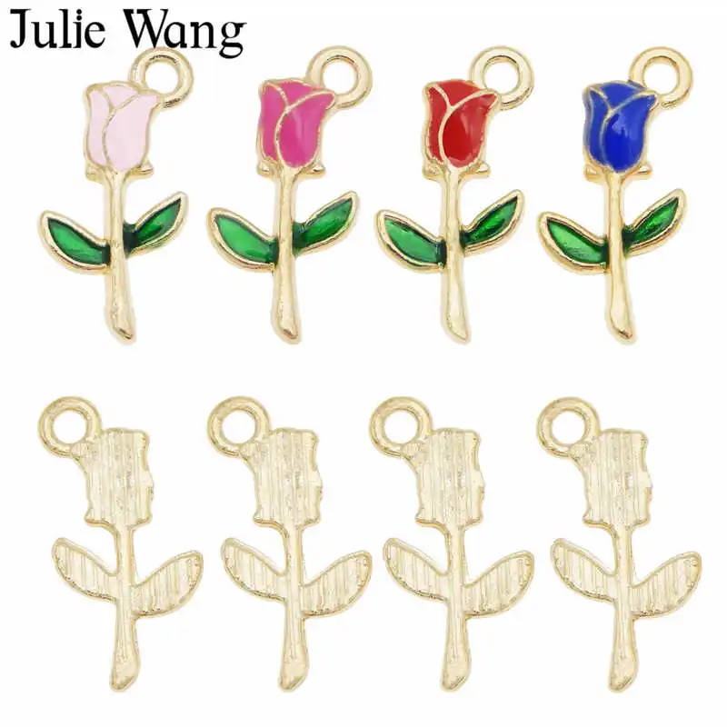 Julie Wang 8 шт. эмалированные розы очаровательные цветы розовый красный синий сплав