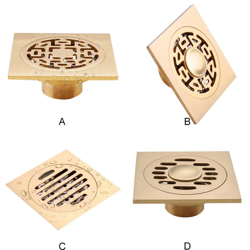 

1 PCS 10CM x 10CM Euro Style Antique Brass Flower Art Carved Euro Floor Drains Square Floor Drain Strainer2