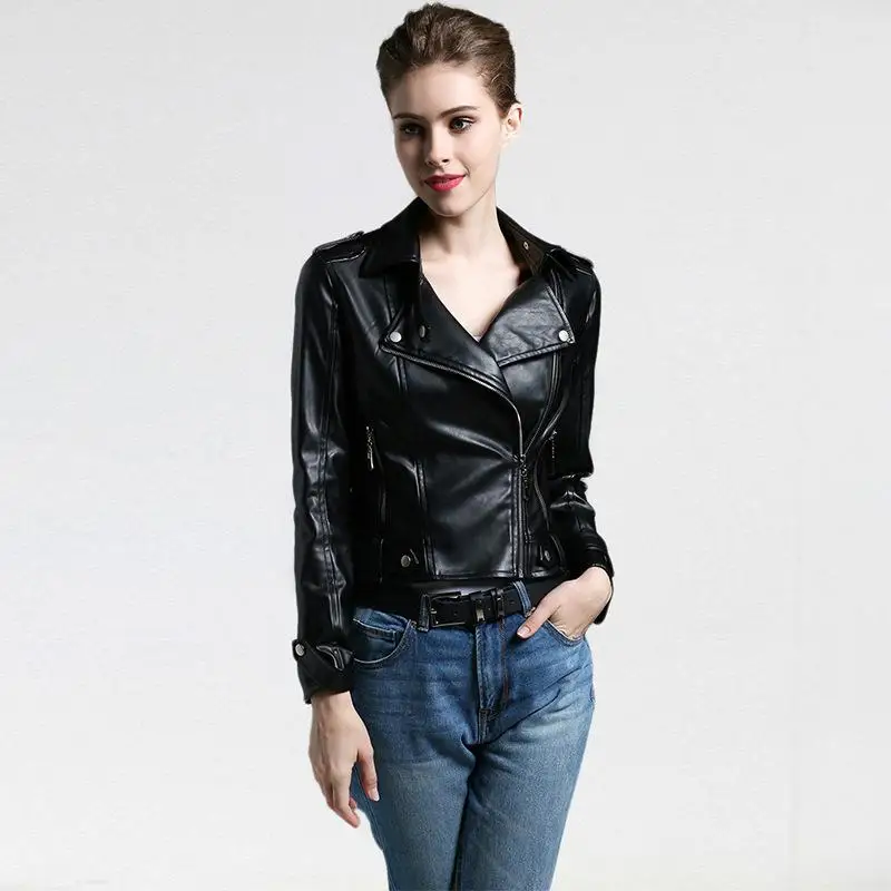 

spring and 2021 autumn new European and American brand PU leather women's short leather jacket motorcycle inclined zipper leathe