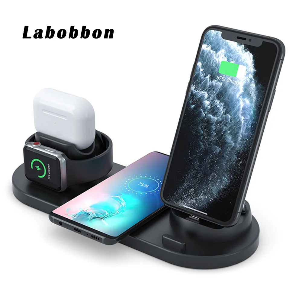 

Labobbon 4 in 1 Wireless Charging Stand For Apple Watch 6 5 4 3 iPhone 12 11 X XS XR 8 Airpods Pro 10W Qi Fast Charger Station
