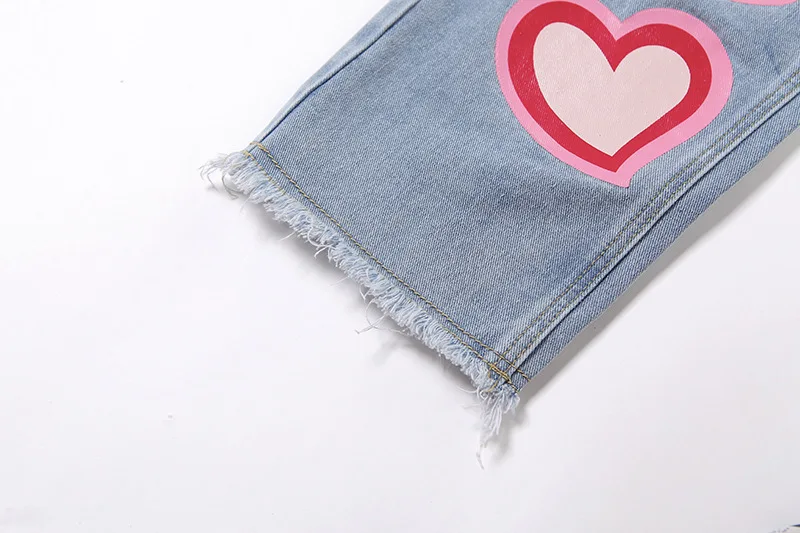 

2021 Summer Women's New Fashion Hollow Hole Printed High Waist Straight Casual Jeans