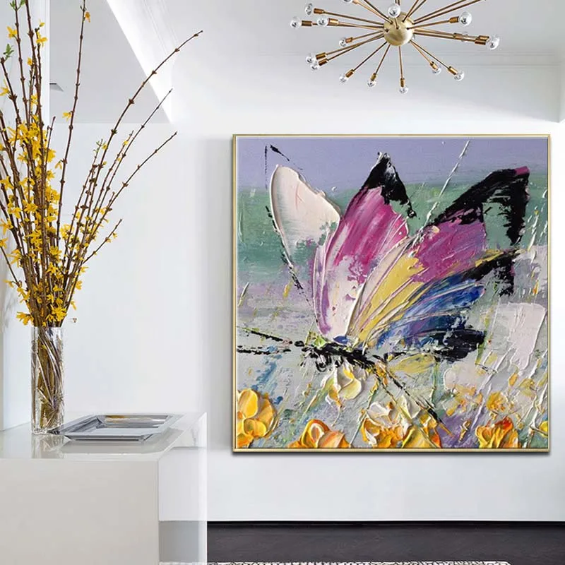 Ручная роспись импасто абстрактная розовая бабочка Холст Картина маслом