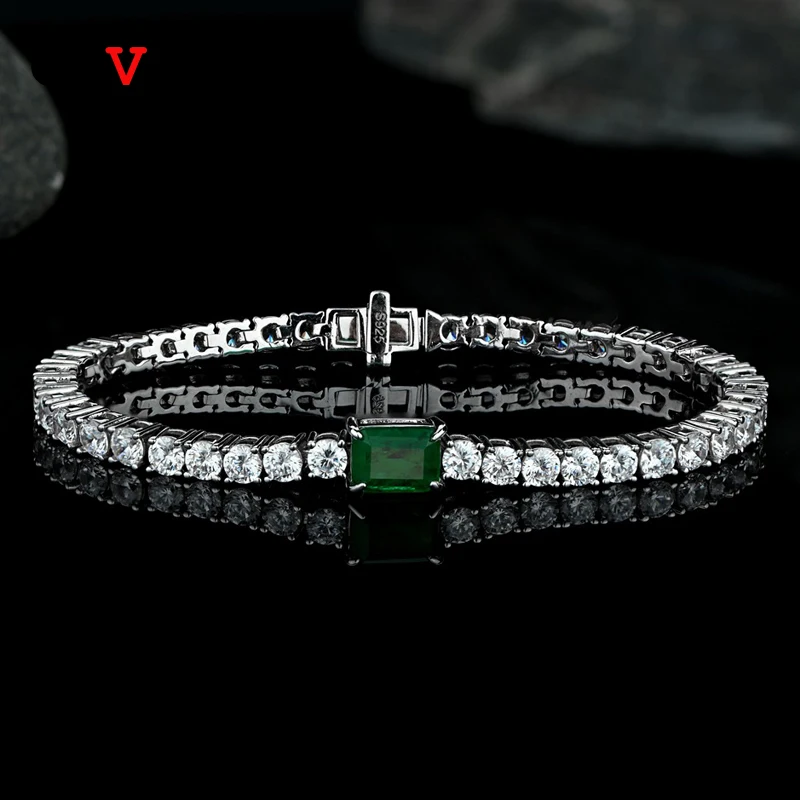 OEVAS 100% 925 Sterling Silver Synthetic Emerald Sparkling High Carbon Diamond Wedding Bracelet For Women Party Fine Jewelry