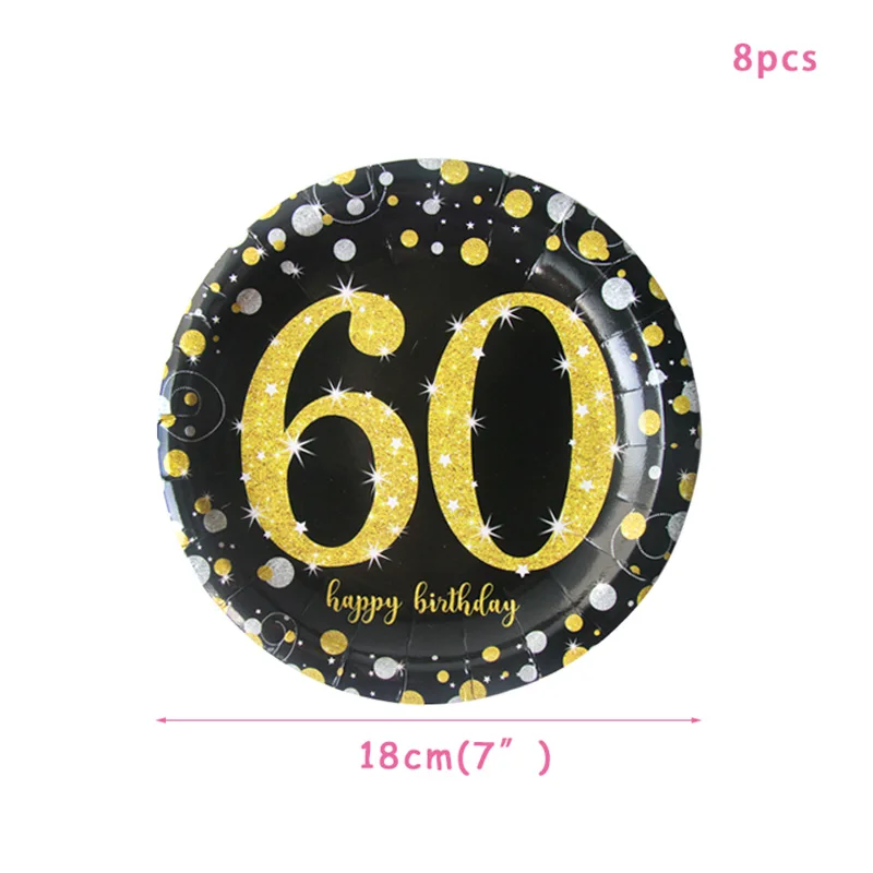 8pcs7inch Plates 30 конфетти шарики ко дню рождения 40 50 60 лет День рождения украшение номер 30 взрослый золотой черный воздушный шар для вечеринки на день рождения - Цвет: 8pcs7inch Plates