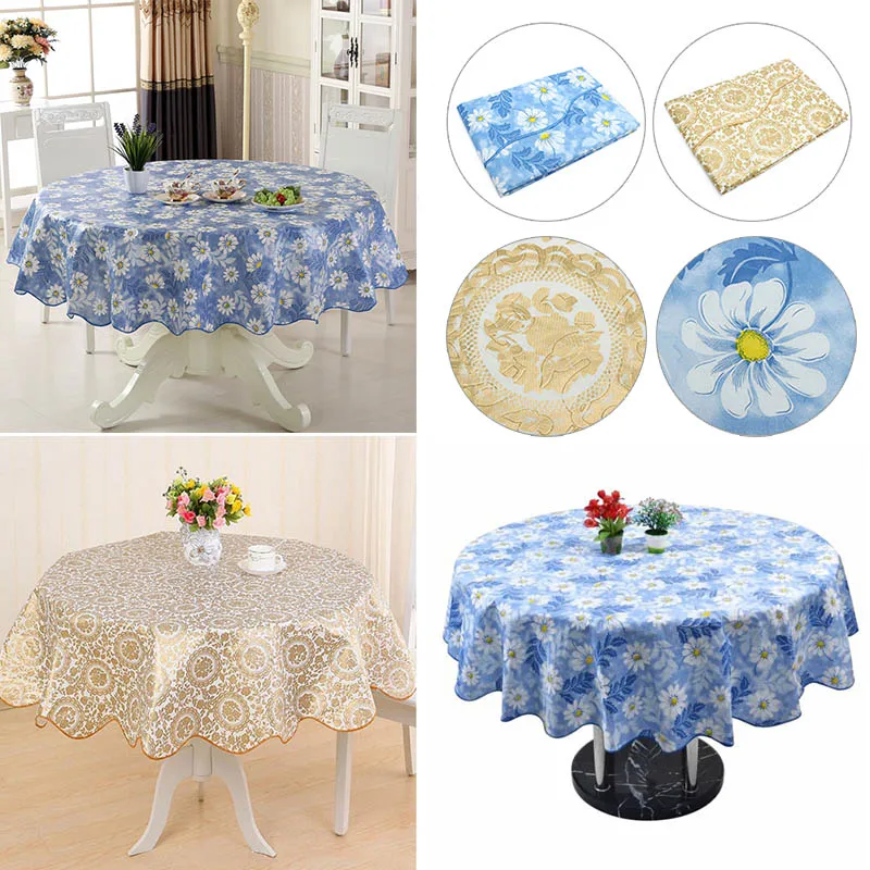 

Flower Style Round Table Cloth Pastoral PVC Plastic Kitchen Tablecloth Oilproof Decorative Elegant Waterproof Fabric Table Cover