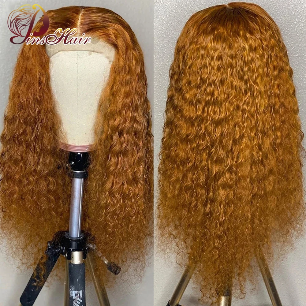 

30" Honey Blonde Water Wave Lace Front Human Hair Wigs Brazilian Deep Curly 13x4 Transparent Frontal Wig Prepluck Bleached Knots