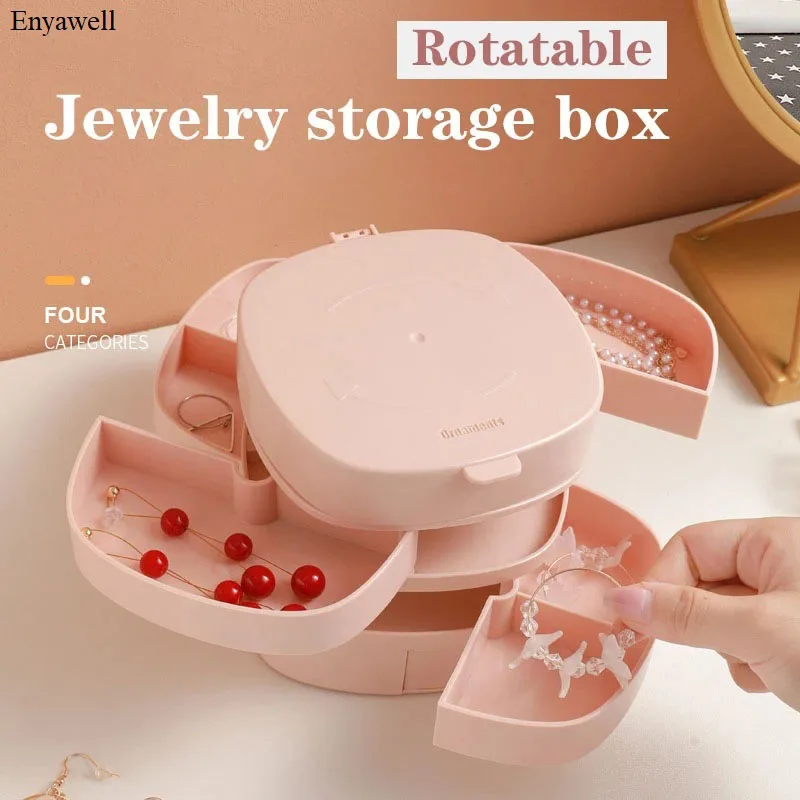 

Rotatig Jewelry Box Multifunctional Classified Storage Necklaces Holder Jewelry Organizer 4-Layers Rings Display Cosmetic Box