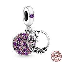 2021 new 925 sterling silver noble purple pink zircon round charms fit original 3mm braceletsbangle making diy women jewelry
