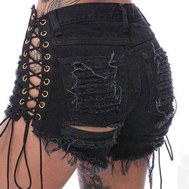 Узкие рваные брюки со средней талией сексуальные бандажные джинсовые шорты на
