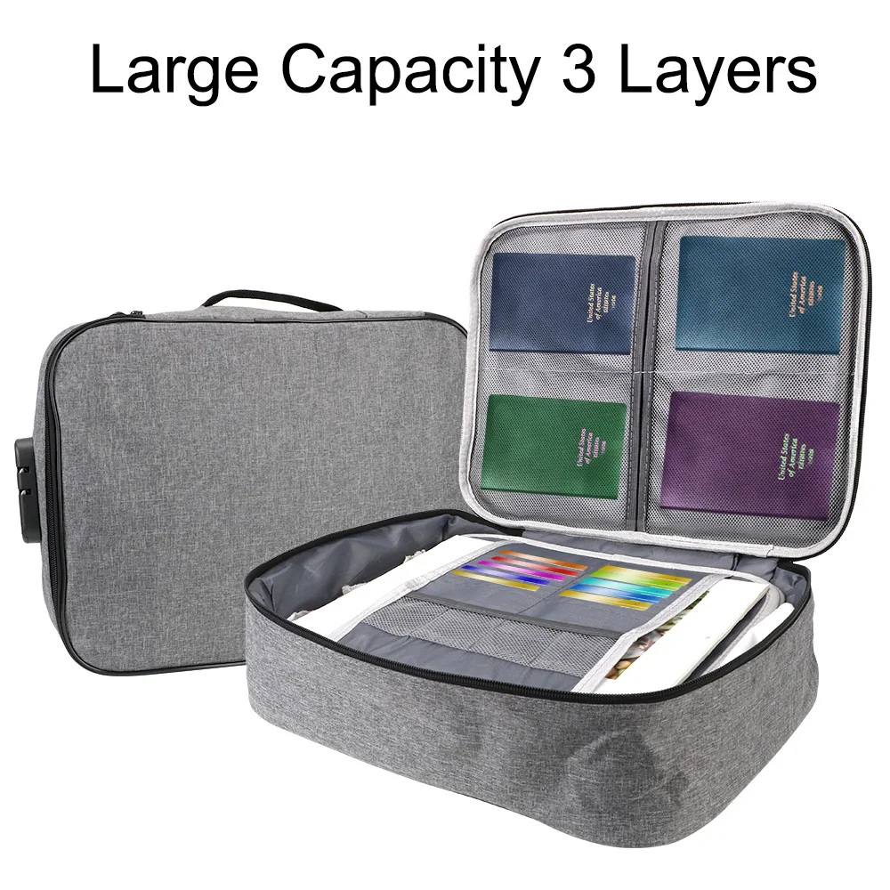

Passport Briefcase For Home Travel with Lock Document Tickets Storage Bag Certificate File Organizer Case Large Capacity