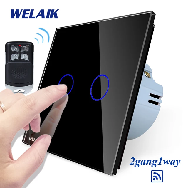 Welaik Стекло Панель переключатель Белый настенный выключатель ЕС пульт дистанционного управления сенсорный выключатель света 2gang1way AC110~ 250 В a1923cw/ BR01 - Цвет: Black