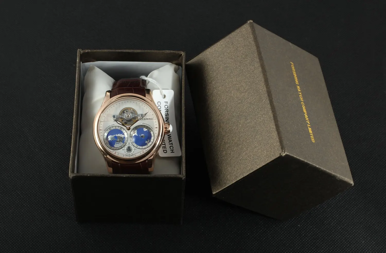 Для мужчин s часы люксовый бренд Топ FORSINING Tourbillon автоматические механические наручные часы Уникальный дизайн теллурион узор кожа