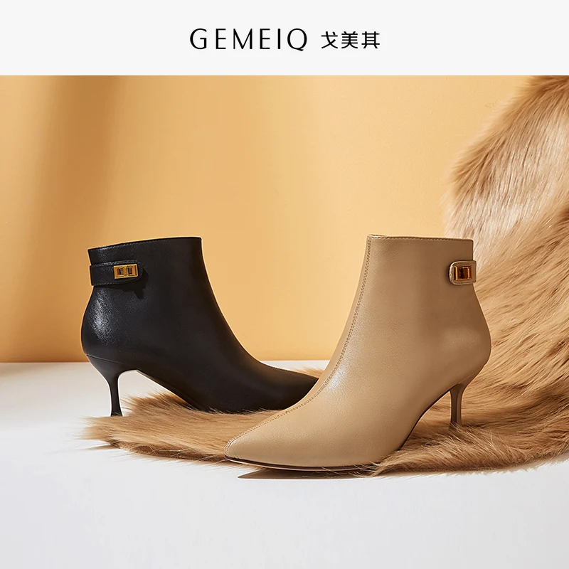 GEMEIQ/женские ботинки Новинка зимние теплые полусапожки с боковой молнией женская