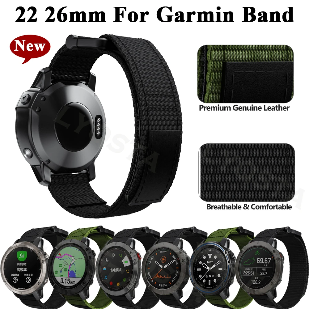 

22 26mm New Sport Smart Watch Braided Nylon Watchband For Garmin Fenix 5/5XPlus/6/6XPro/Descent MK1/D2 Delta PX Strap Bracelet