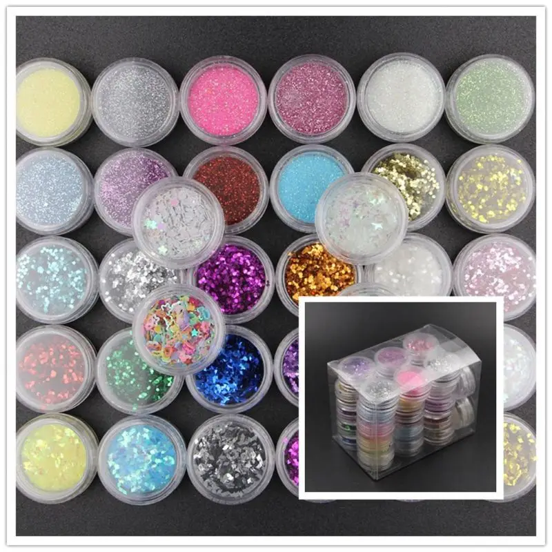 34 Цвета смоляный пигментный слюдяной порошок блестки SEQUINS дизайн ногтей ювелирные изделия изготовление T4MD