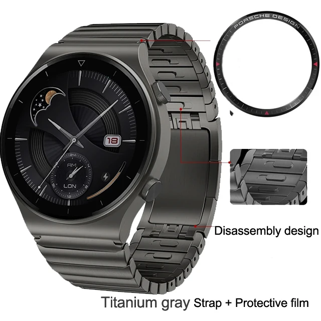 Ремешок титановый серый для Huawei Watch GT 2 Pro браслет из нержавеющей стали часов GT2 46