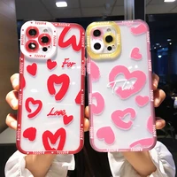 transparent cute oil painting love heart soft phone case for iphone 11 12 13 pro max 7 8 plus x xs xr se 2020 clear back cover
