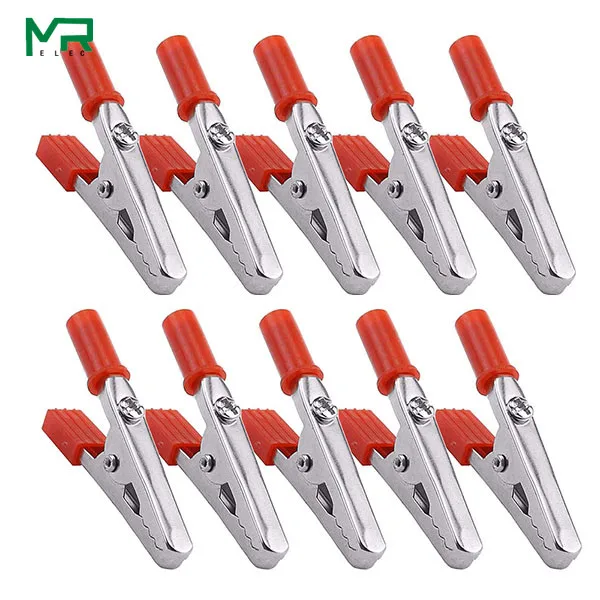 10pcs Red Изолированный зажим типа крокодил, пластиковая ручка, кабель, тест, зарядный зажим, металлический зажим типа крокодил, длина 50 мм - Цвет: 10pcs Red