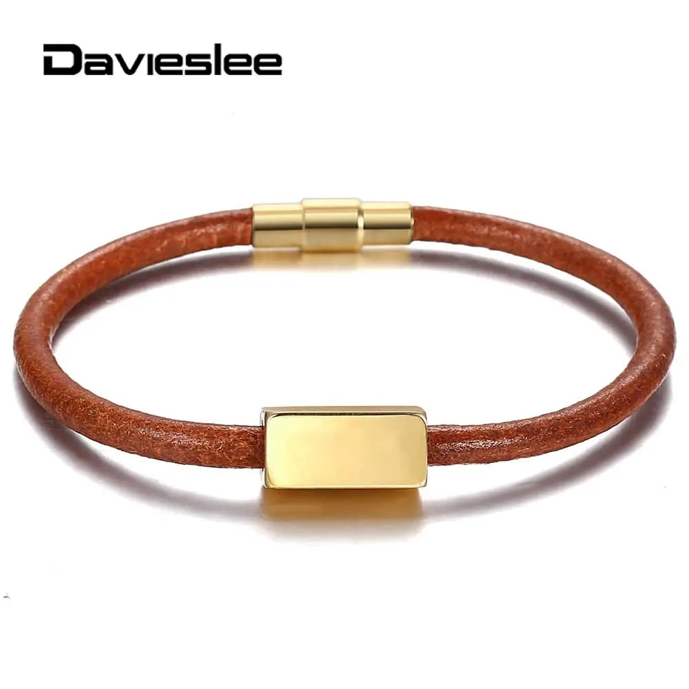 

Гравировальный браслет из натуральной кожи для мужчин и женщин, золотой кубик, магнитная застежка из нержавеющей стали, модные ювелирные из...