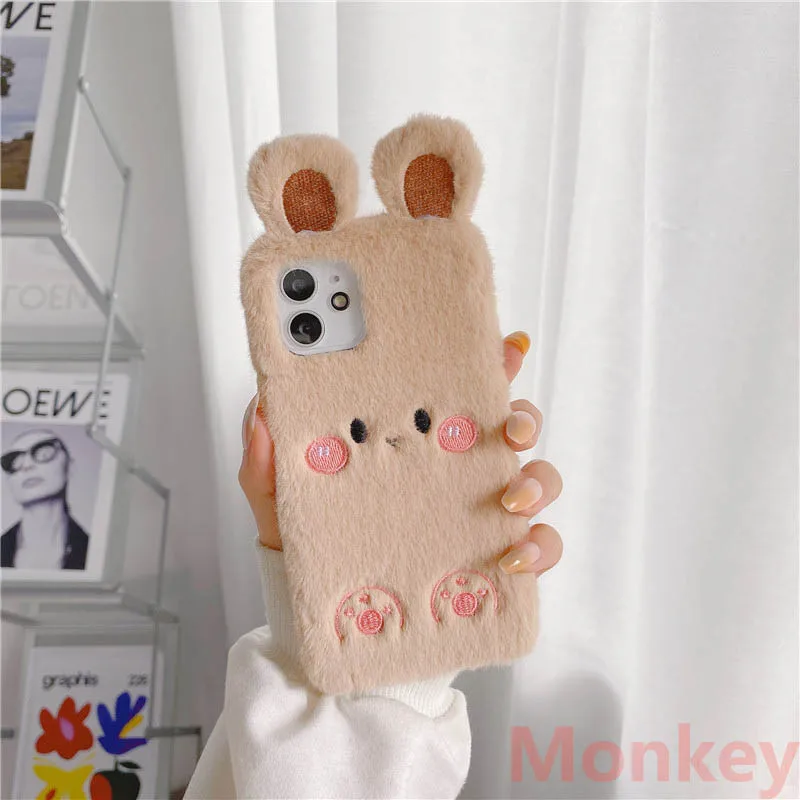 rabbit ears fur plush phone case for oneplus 9 8 7 pro 6 5 3 one plus 9r 8t 7t 6t 5t 3t nord z n10 cute bunny radish cover coque free global shipping