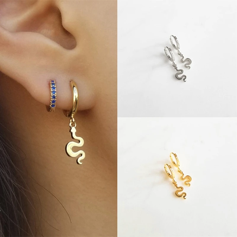 Fashion S925 Sterling Silver Light Luxury Earrings Fun Animal Snake With Zircon Ladies Ins Trend Gifts | Украшения и аксессуары