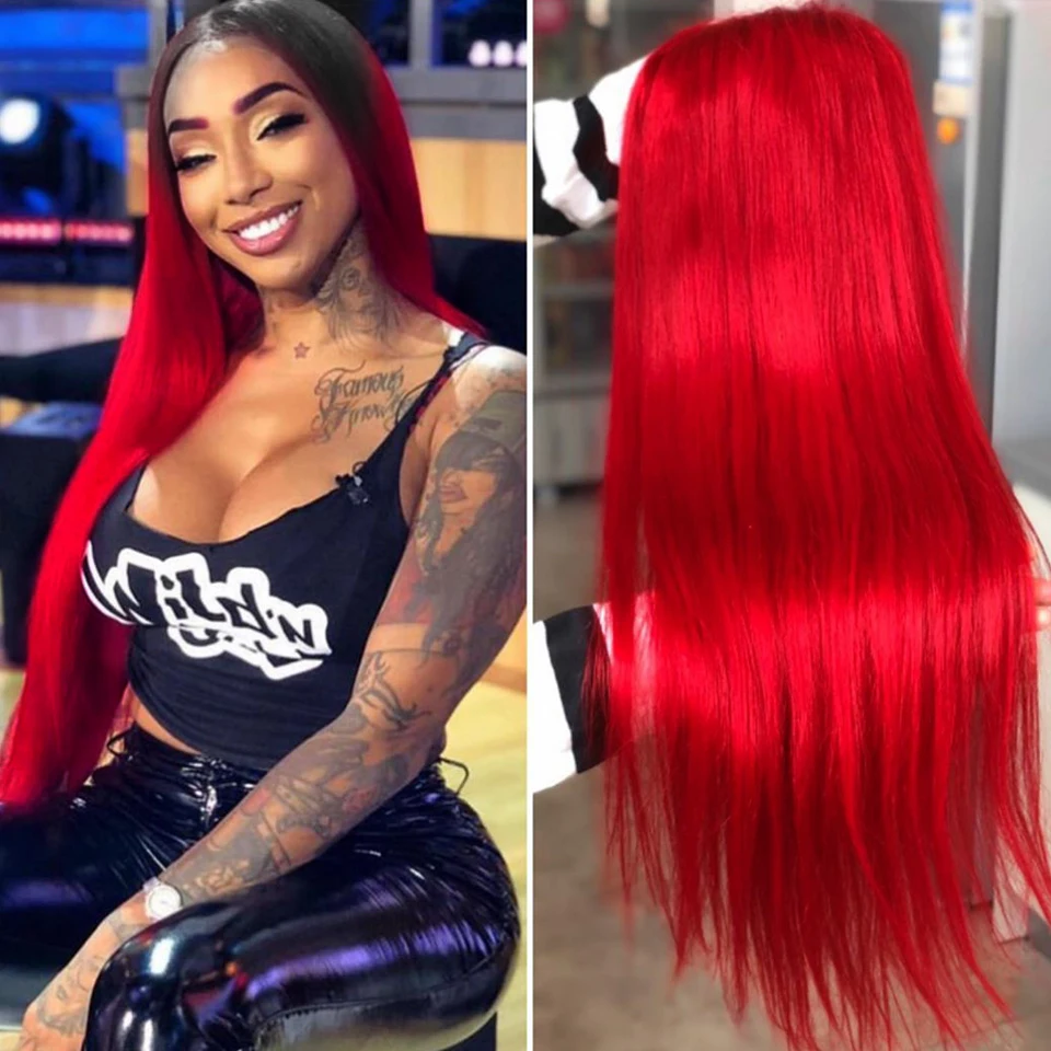 Парики из натуральных волос на кружевной основе с эффектом омбре 1B красный