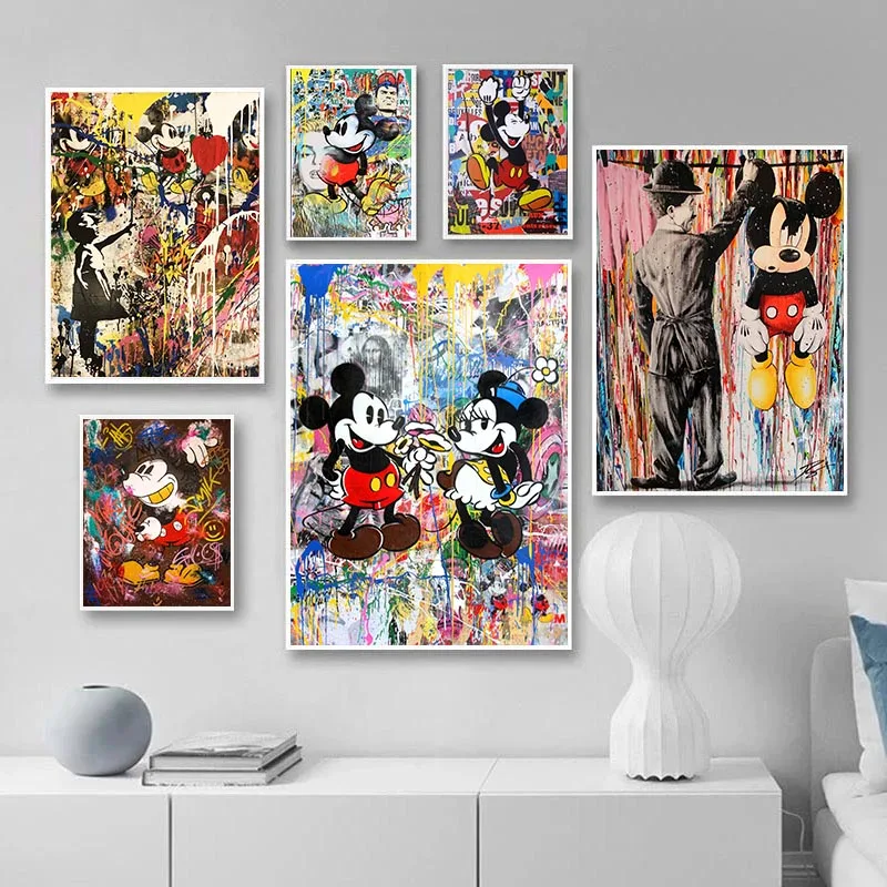 

Disney граффити уличное искусство Бэнкси Микки Мини Маус холст Дональд Дак стена уличное искусство Холст Плакаты искусство