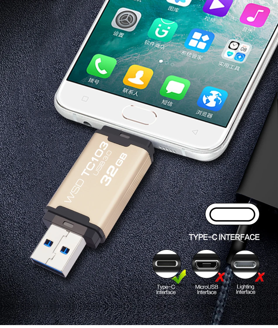 Горячая WANSENDA, 2 в 1, TYPE-C, USB 3,0, USB флеш-накопитель, металлический флеш-накопитель, 16 ГБ, 32 ГБ, 64 ГБ, 128 ГБ, 256 ГБ, 512 ГБ, флеш-накопитель, USB флешка