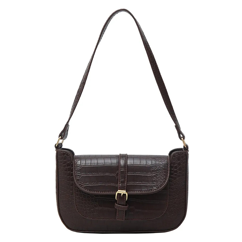 Модная крокодиловая женская сумка на плечо черная коричневая Ретро из