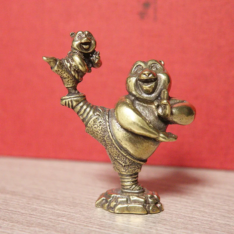 Vintage Brass Cartoon Panda Statue Desktop Ornaments Home Decorations Crafts Heavy Cute Animal Figurines Miniatures Accessories