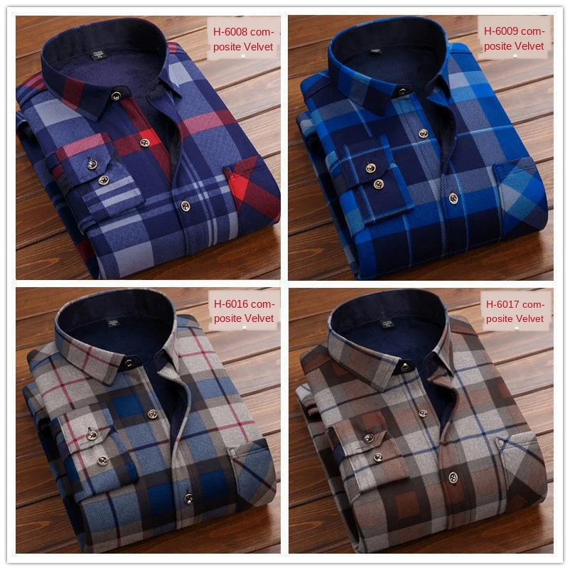 Autumn Winter Men Fleece Warm thermo Shirt Male Fashion Print Long sleeve big size thermal shirt Thick warm Plaid shirt L-6XL