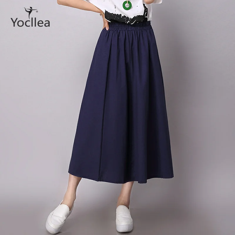 Юбка женская с завышенной талией повседневная плиссированная из хлопка и льна в