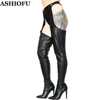 ashiofu 2020 new handmade ladies high heel waist boots sexy night club party prom over knee boots evening dance fashion boots