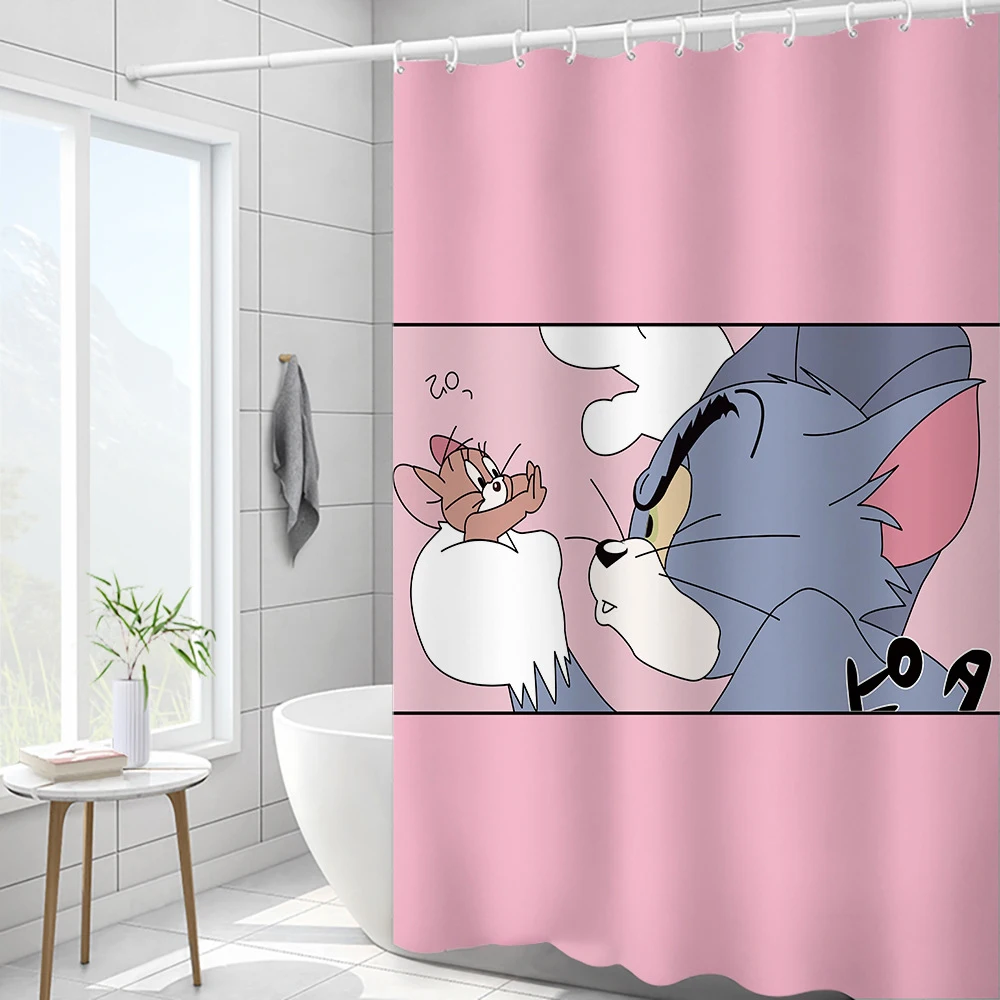 

High Quality Shower Curtain and Jerry Waterproof Cartoon Bath Curtains for Bathroom Decor with (12-24pcs )Hooks